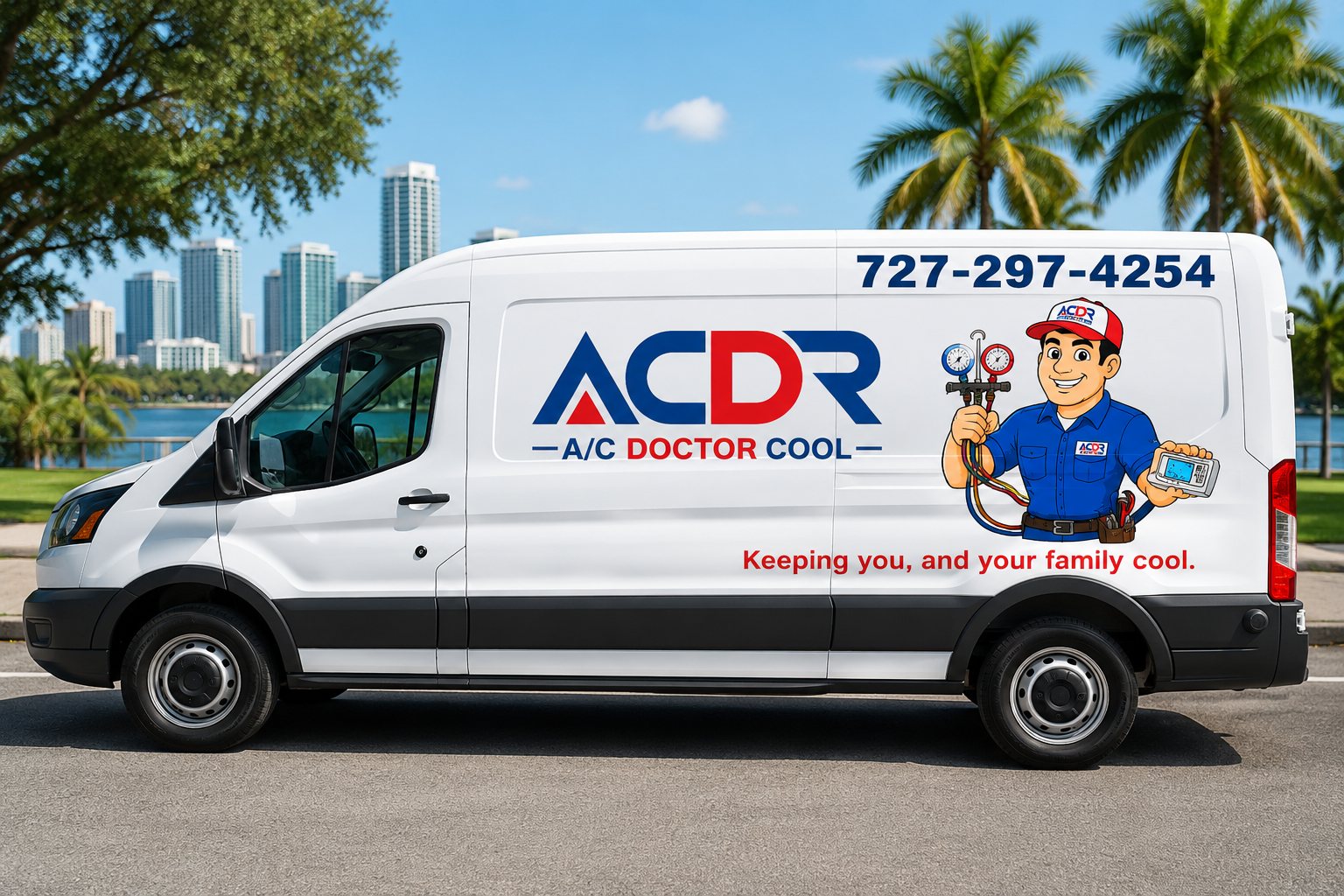 A/C Doctor Cool branded service van in Miami